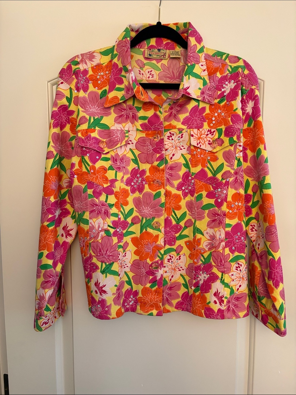 Women’s Floral Jean Jacket - Pink & Orange